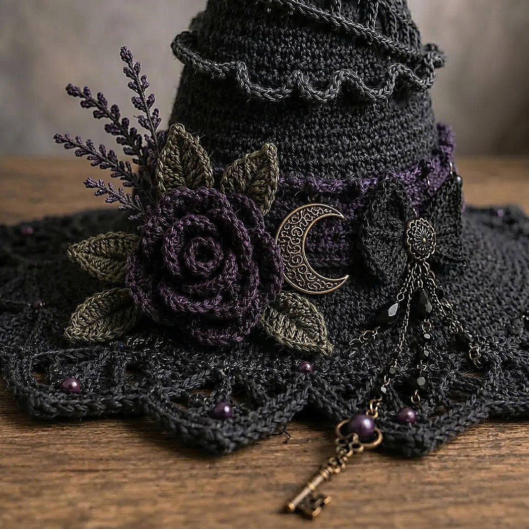 Gothic Witch Hat Crochet Pattern PDF | Halloween Witch Decor Crochet Pattern