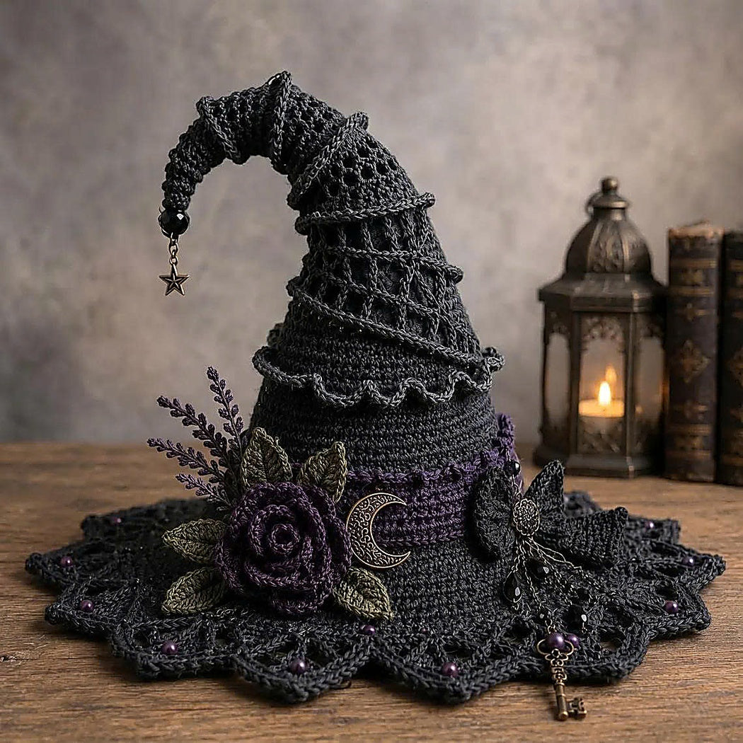 Gothic Witch Hat Crochet Pattern PDF | Halloween Witch Decor Crochet Pattern