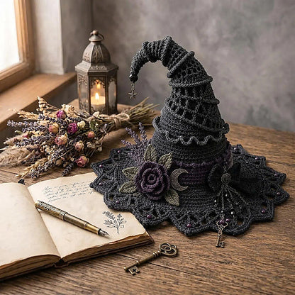 Gothic Witch Hat Crochet Pattern PDF | Halloween Witch Decor Crochet Pattern