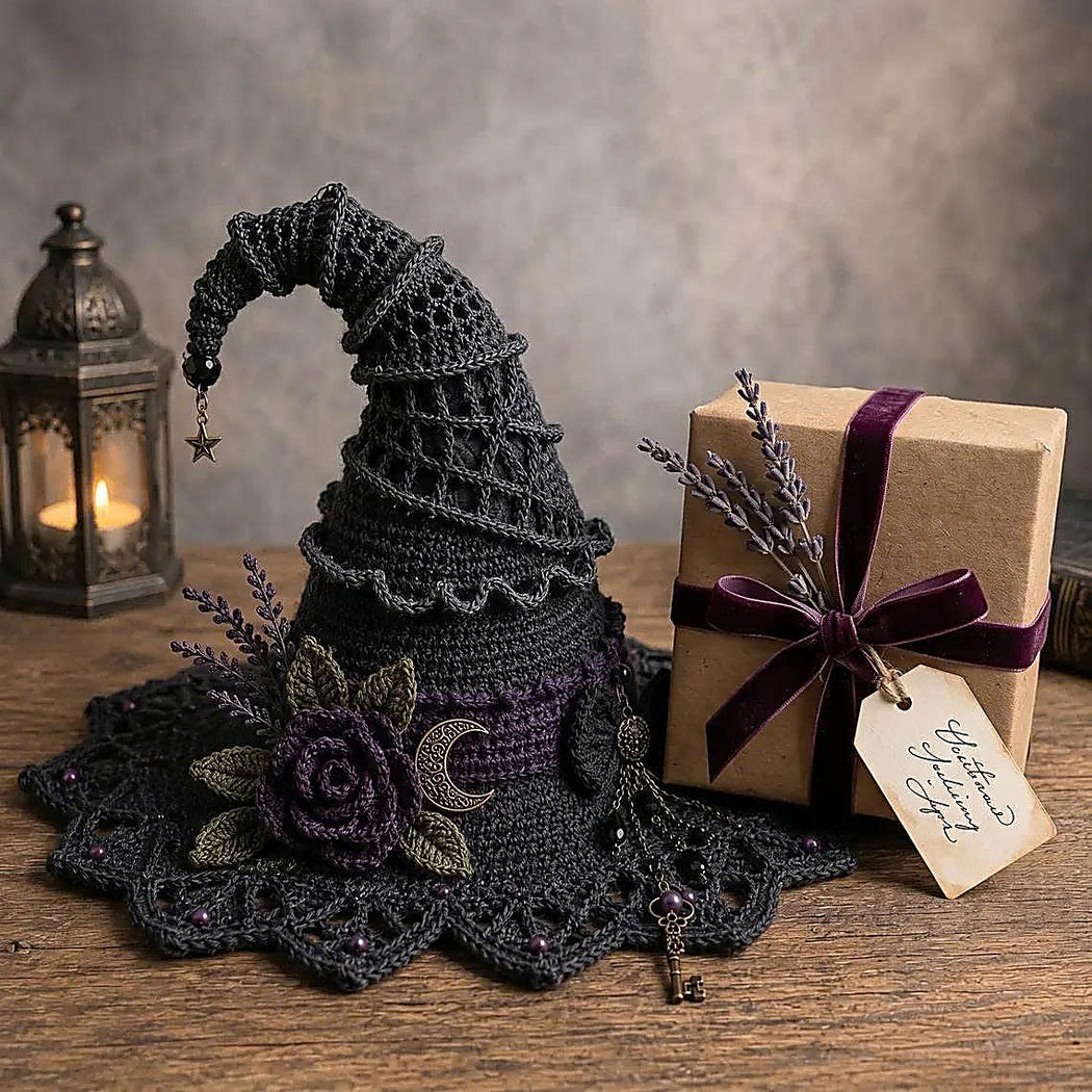 Gothic Witch Hat Crochet Pattern PDF | Halloween Witch Decor Crochet Pattern